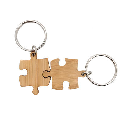 Bambusowe drewniane pasujące puzzle Brelok do kluczy Grawerowanie Druk UV