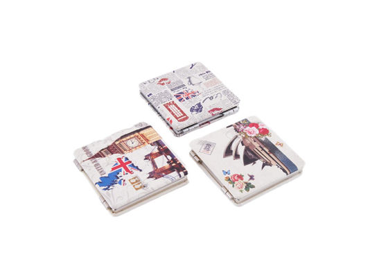 Kwadratowe mini kosmetyczne kieszonkowe lusterko PU Leather ABS Digital Printing Pattern